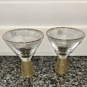 SET OF 2 HANDMADE Gold and Crystal Base MARTINI-COCKTAIL Glasses